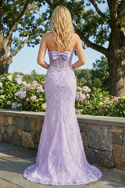Statement Bow Corset Lace Trumpet Prom Dress | Sevoba