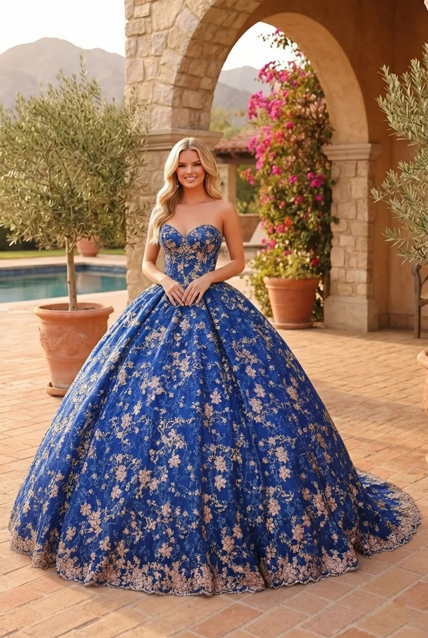 Charming Glitter Ball Gown Sleeveless Quinceañera Dress With Embroidery and Bow | Sevoba