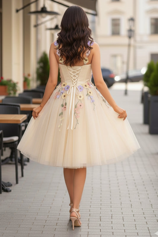 3D Flower Tulle Midi Homecoming Dresses | Sevoba