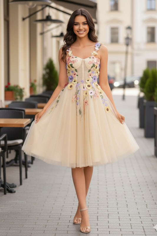 3D Flower Tulle Midi Homecoming Dresses | Sevoba