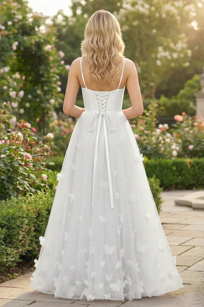 3D Butterfly Spaghetti Strap Applique Tulle Prom Dress | Sevoba