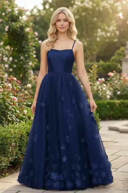 3D Butterfly Spaghetti Strap Applique Tulle Prom Dress | Sevoba