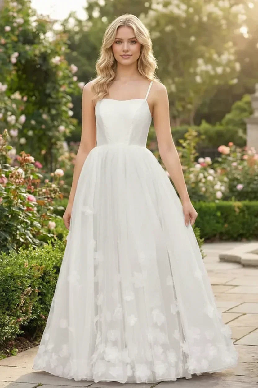 3D Butterfly Spaghetti Strap Applique Tulle Prom Dress | Sevoba