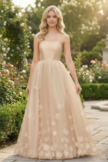 3D Butterfly Spaghetti Strap Applique Tulle Prom Dress | Sevoba