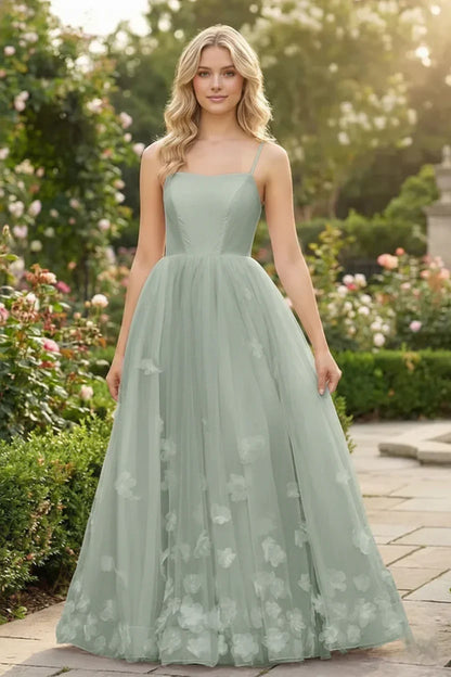 3D Butterfly Spaghetti Strap Applique Tulle Prom Dress | Sevoba