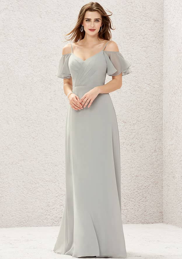 A-line Sweetheart Short Sleeve Long/Floor-Length Chiffon Bridesmaid Dress With Pleated