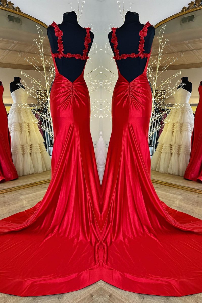 Hana | Black Straps Floral Mermaid Long Prom Dress