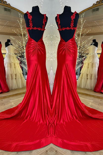 Hana | Black Straps Floral Mermaid Long Prom Dress