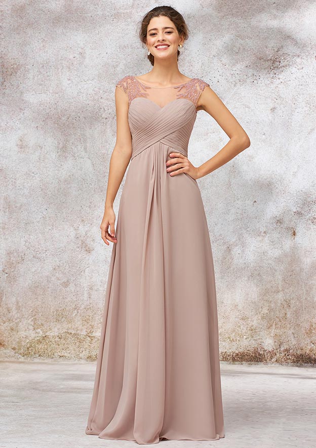 Chiffon Bridesmaid Dress A-line/Princess Sleeveless Long/Floor-Length With Sequins Pleated Beading