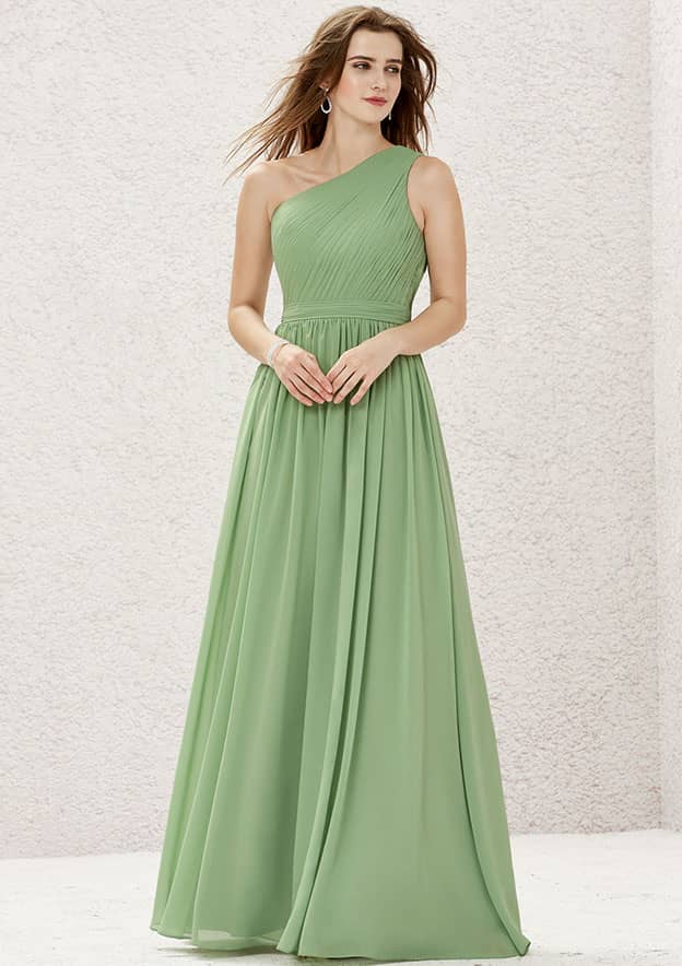 A-line One-Shoulder Sleeveless Long/Floor-Length Chiffon Bridesmaid Dress With Pleated