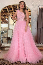 Sevoba | A Line One Shoulder Tiered Long Prom Dress