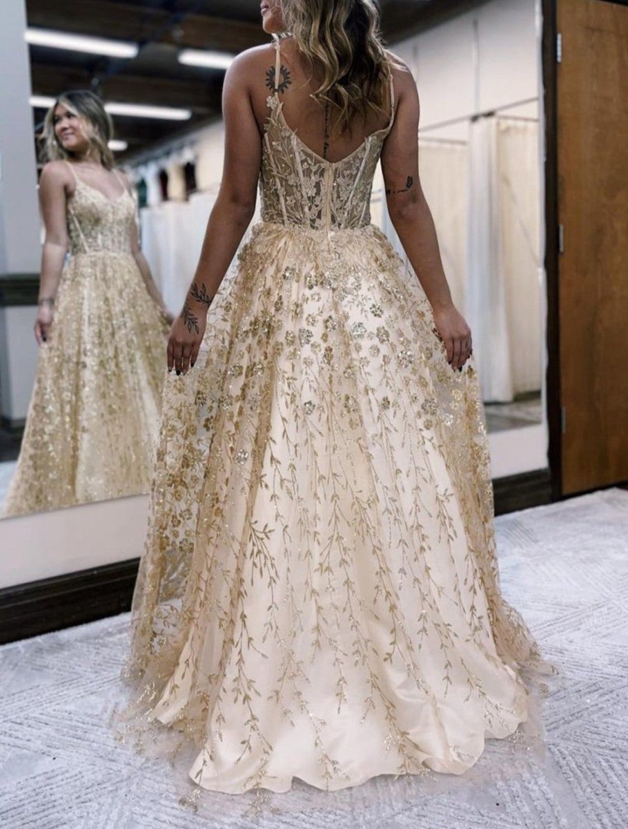 A Line Spaghetti Straps Lilac Corset Prom Dress with Appliques