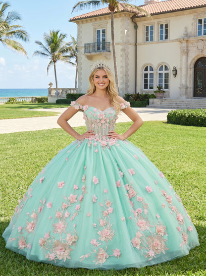 Charming Ball Gown Illusion Neck Quinceañera Dress With 3D Floral & Lace | Sevoba