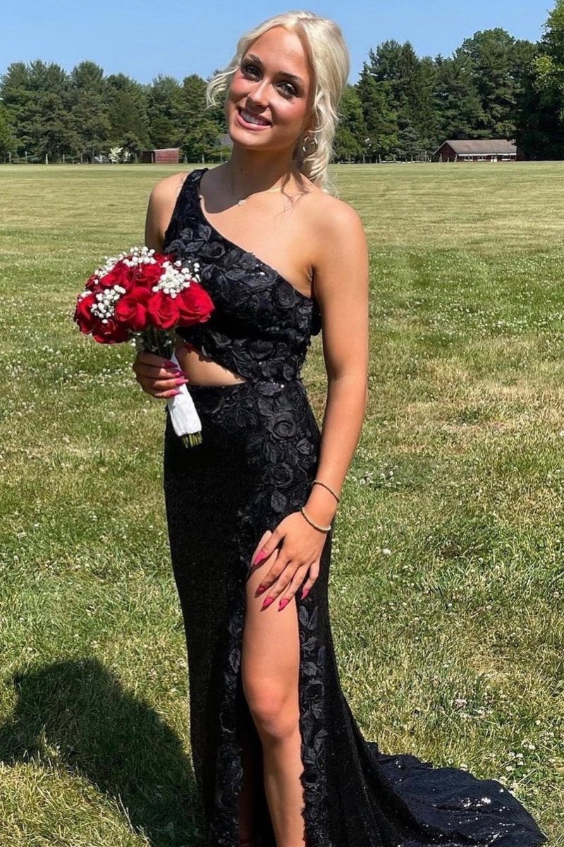 Gracelyn |Sheath One Shoulder Sequins Prom Dress with 3D Appliques