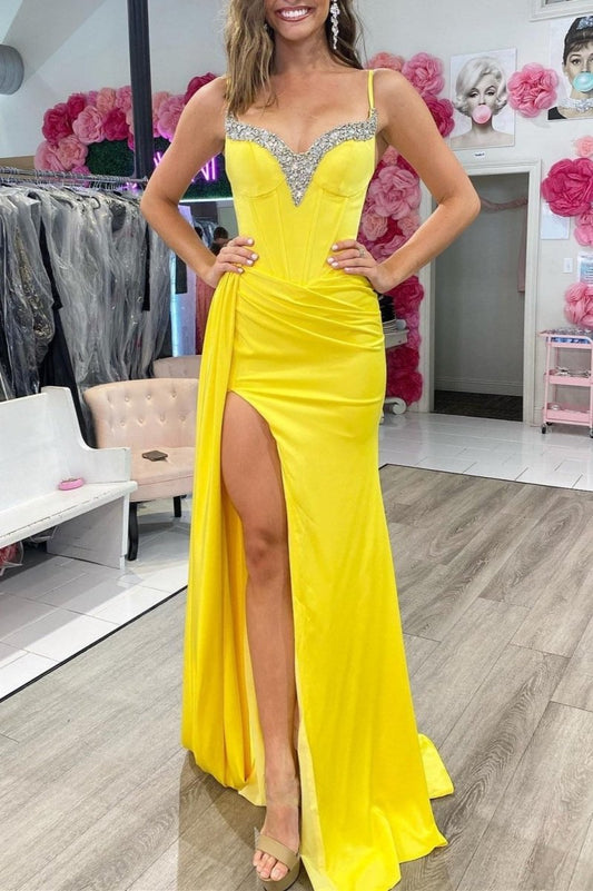 Red Beaded Queen Anne Neck Straps Long Formal Gown with Attached Train