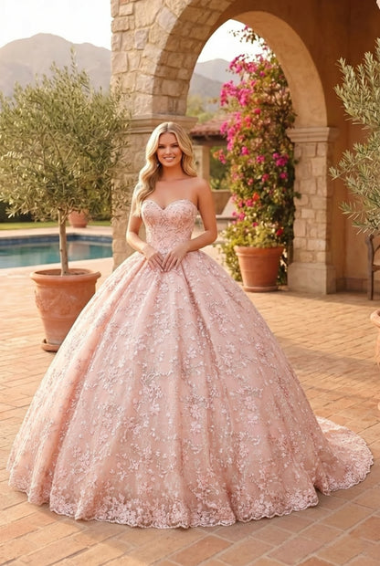 Charming Glitter Ball Gown Sleeveless Quinceañera Dress With Embroidery and Bow | Sevoba