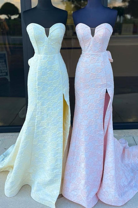 Strapless Floral Printed Mermaid Prom Dress With Split