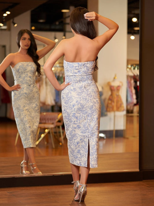 Sevoba|Mermaid Tea Length Strapless Prom Dress With Sashes