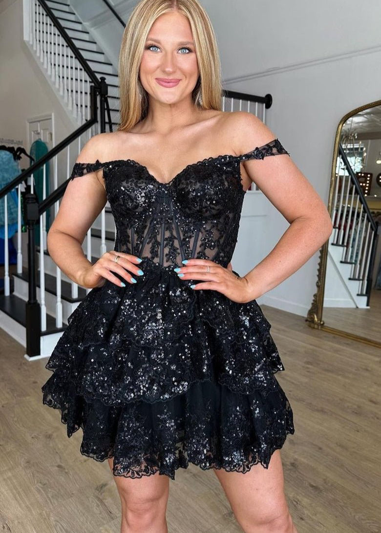 Everly |Short A-Line Sweetheart Tiered Homecoming Dress