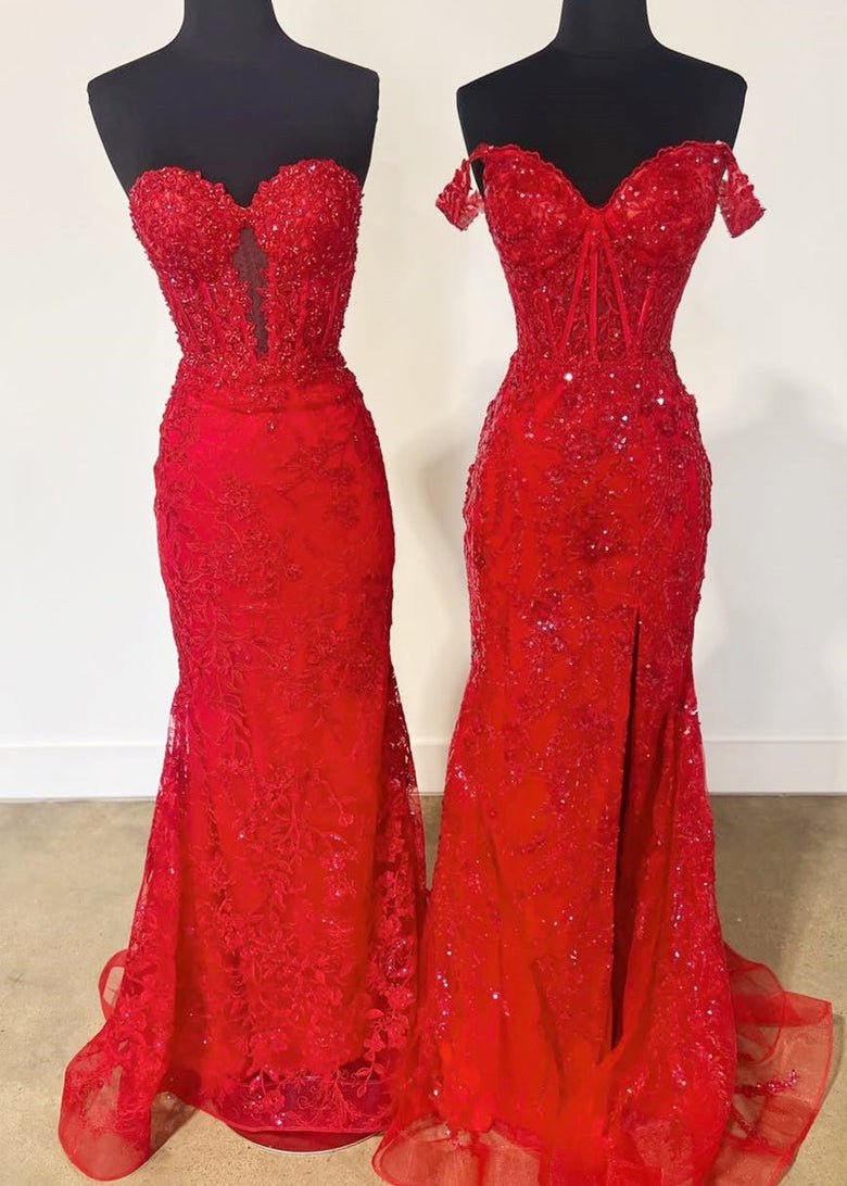 Sevoba|Black Sweetheart Lace Appliques Mermaid Long Prom Dresses