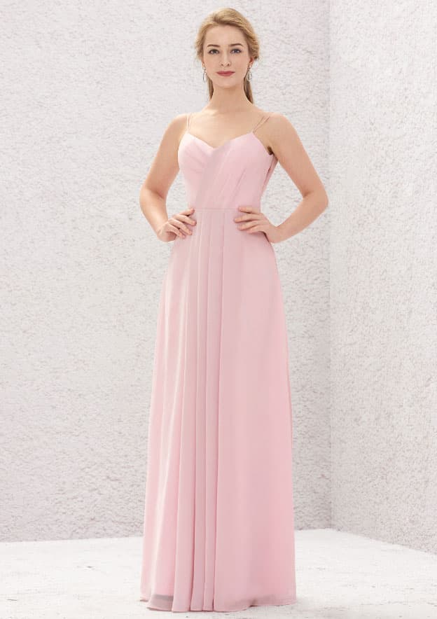 A-line Sweetheart Sleeveless Long/Floor-Length Chiffon Bridesmaid Dress With Pleated