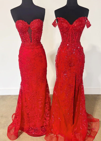 Sevoba|Black Sweetheart Lace Appliques Mermaid Long Prom Dresses