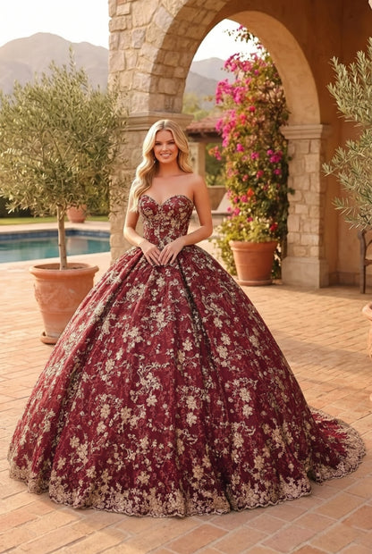 Charming Glitter Ball Gown Sleeveless Quinceañera Dress With Embroidery and Bow | Sevoba