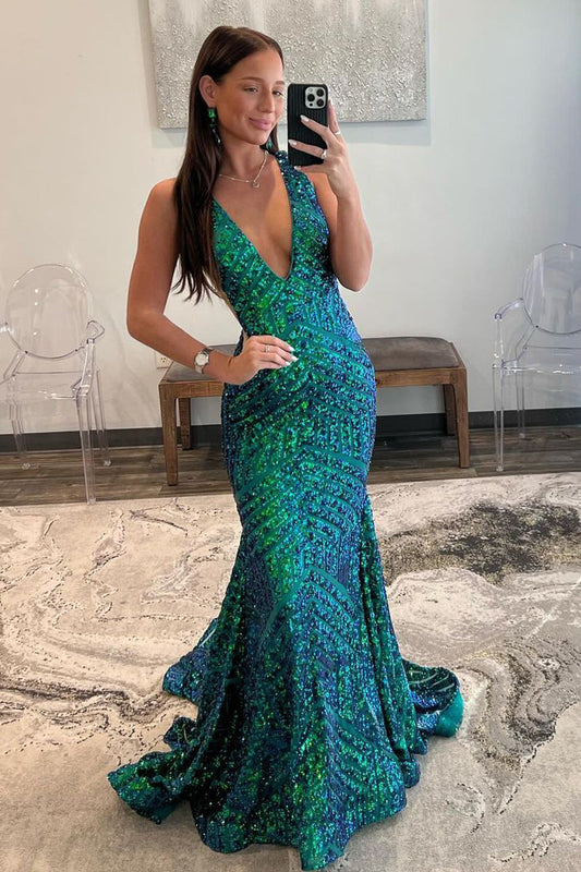 Sevoba | Mermaid Deep V Neck Sequins Prom Dress