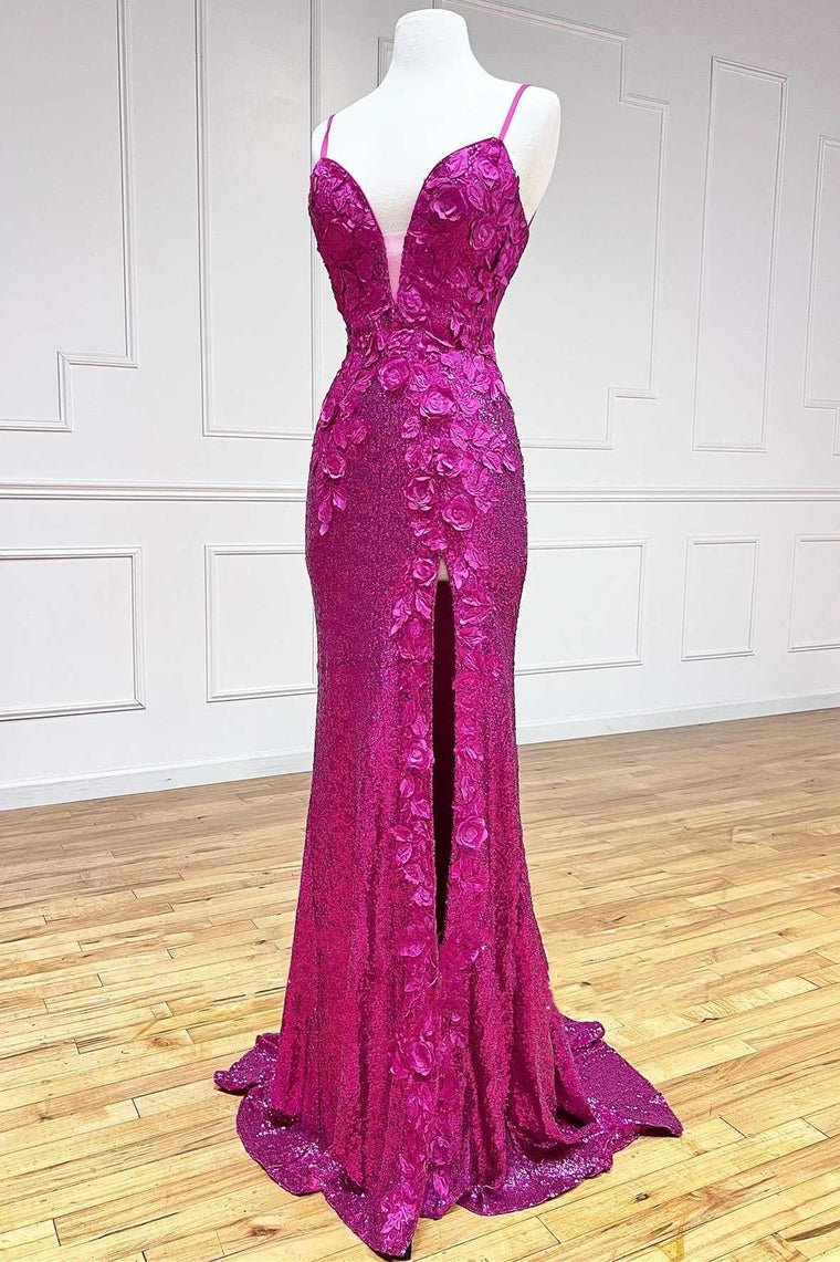 Miracle |Mermaid V Neck Sequins Prom Dress with Slit