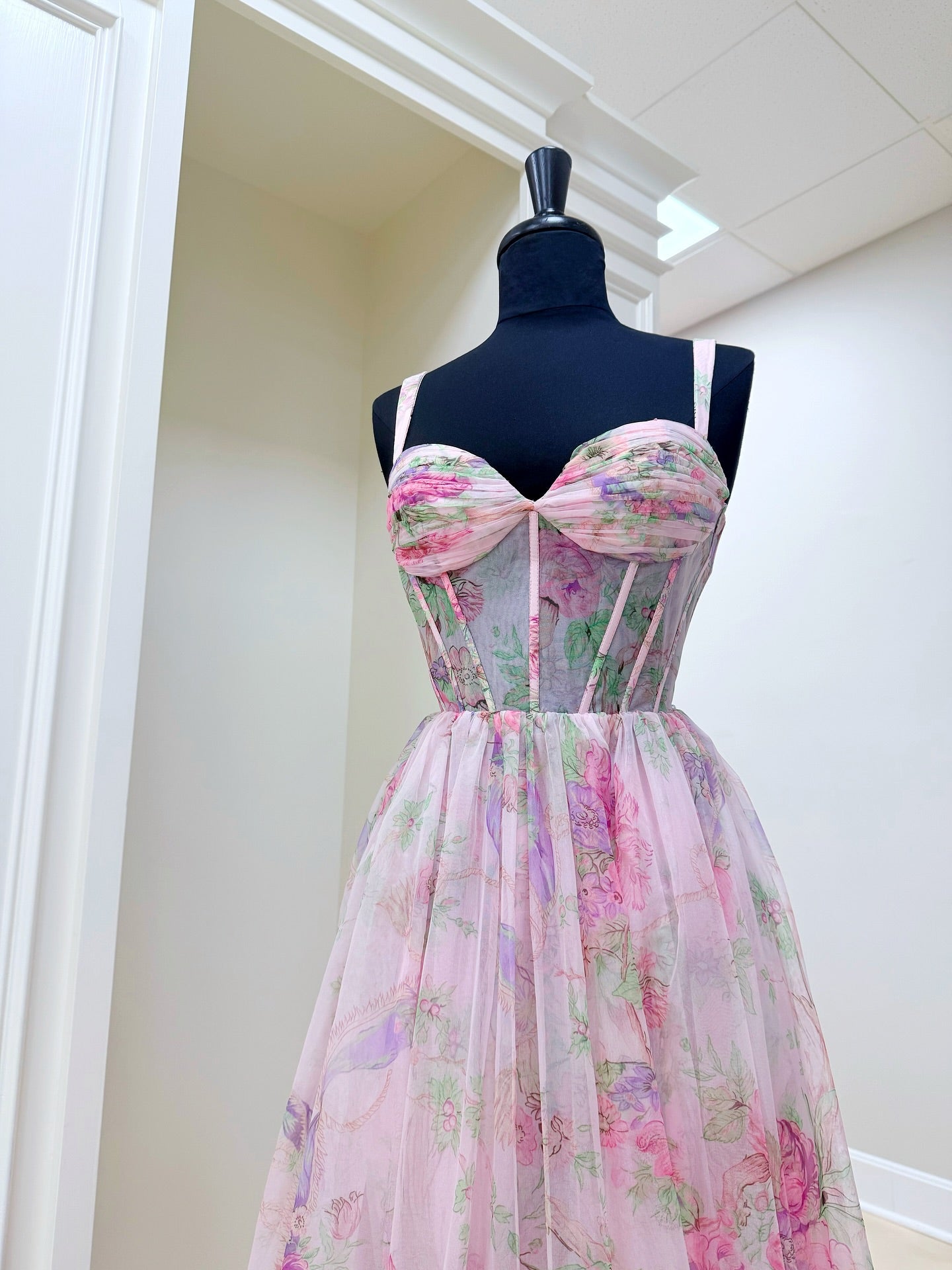 Elegant A Line Sweetheart Floral Printed Long Prom Dress