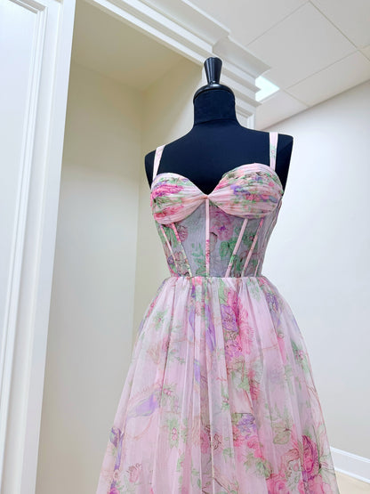 Elegant A Line Sweetheart Floral Printed Long Prom Dress