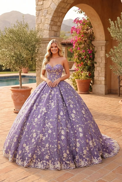 Charming Glitter Ball Gown Sleeveless Quinceañera Dress With Embroidery and Bow | Sevoba