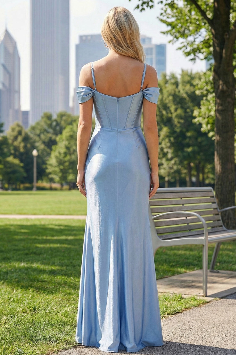 Mermaid Off-the-Shoulder Satin Floor-Length Prom Dress with Pleated Split | Sevoba