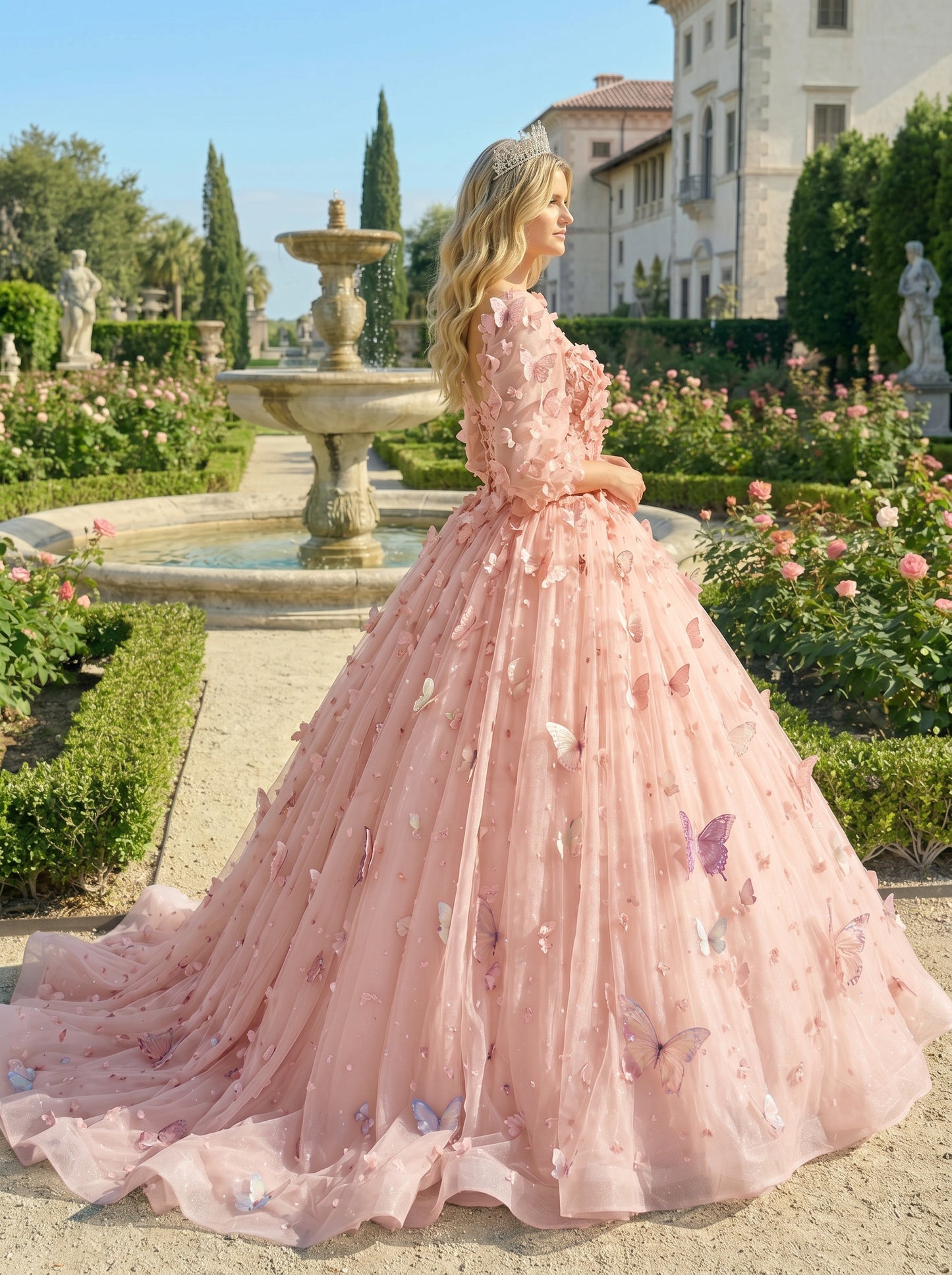 Charming Ball Gown Illusion Long Sleeves Quinceañera Dress With 3D Butterfly | Sevoba