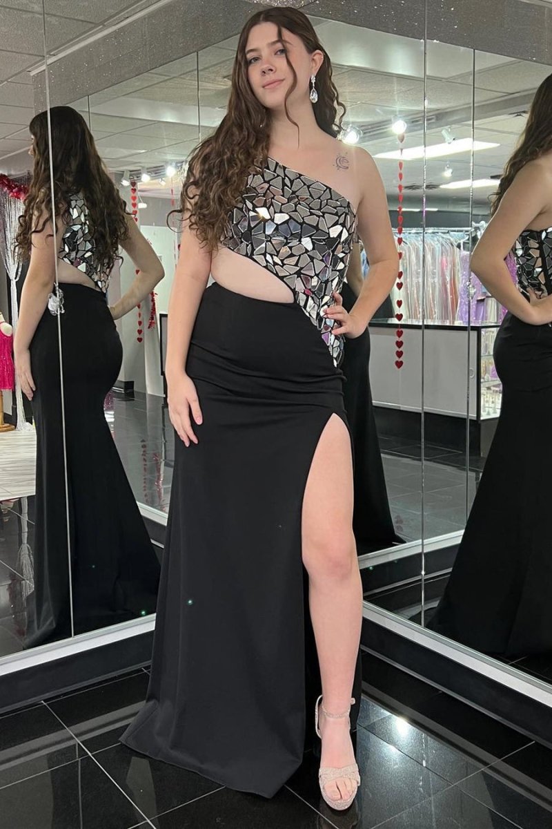 Sevoba|Sheath One Shoulder Cut Mirror Sequins Prom Dress