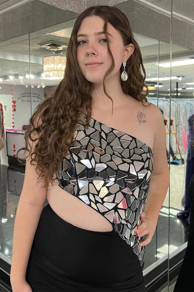 Sevoba|Sheath One Shoulder Cut Mirror Sequins Prom Dress
