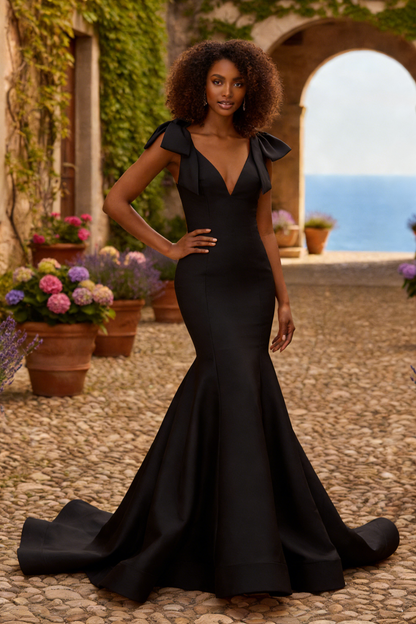 Luxury Deep V-Neck Mermaid Prom Dresses with Pink Floral Print | Sevoba