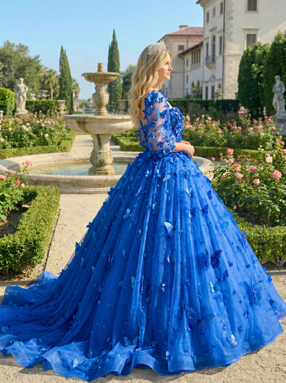 Charming Ball Gown Illusion Long Sleeves Quinceañera Dress With 3D Butterfly | Sevoba
