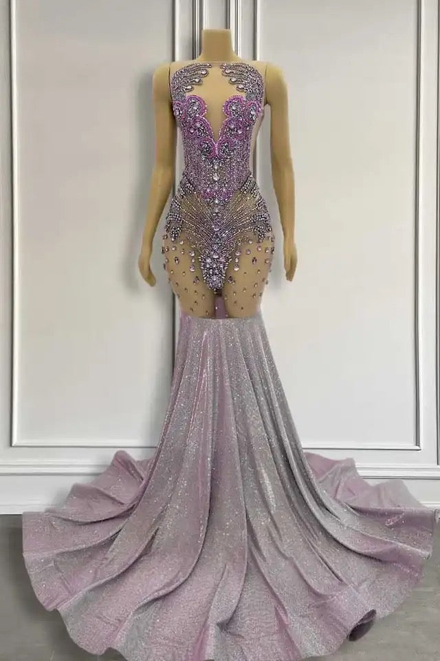 Beautiful Purple Long Mermaid Formal Dresses Sleeveless with Beads