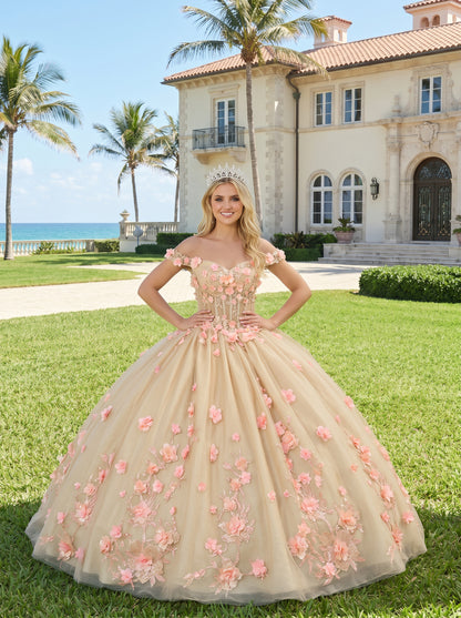 Charming Ball Gown Illusion Neck Quinceañera Dress With 3D Floral & Lace | Sevoba
