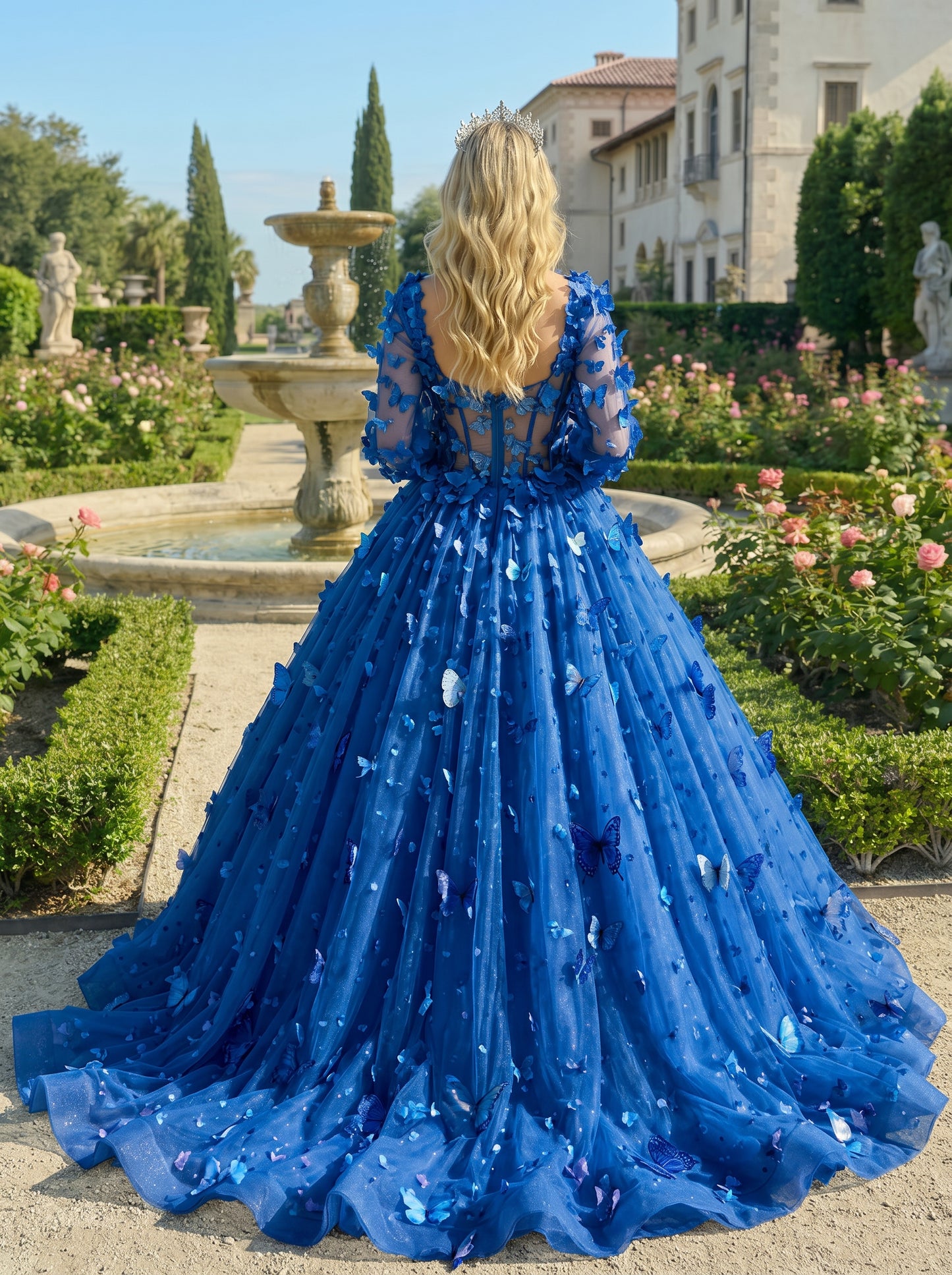 Charming Ball Gown Illusion Long Sleeves Quinceañera Dress With 3D Butterfly | Sevoba
