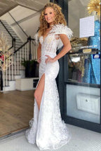 Paloma |Mermaid Feather Off the Shoulder Lace Prom Dress
