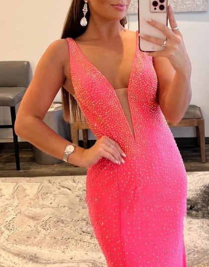 Alma |Mermaid V-neck Beaded Mermaid Prom Dress