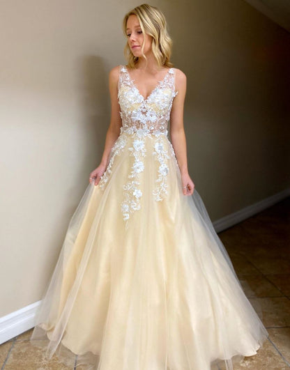 Jemma | A-Line Floor Length Prom Evening Dress With Appliques