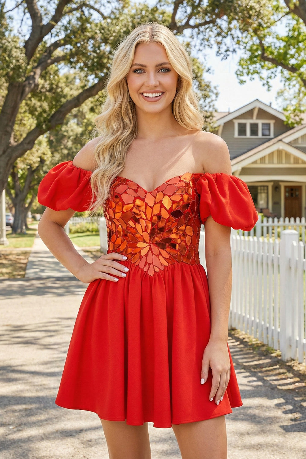 A-Line Short Red Cut-Glass Sweetheart Dress | Sevoba