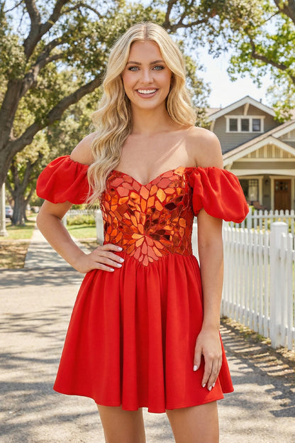 A-Line Short Red Cut-Glass Sweetheart Dress | Sevoba