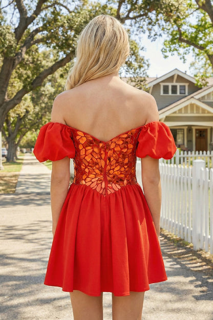 A-Line Short Red Cut-Glass Sweetheart Dress | Sevoba
