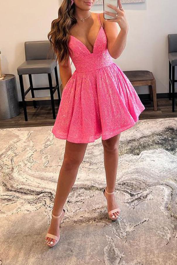 Eulalia |A-line V Neck Sequins Homecoming Dress