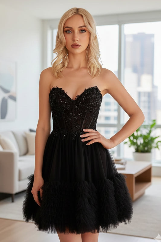 A Line Off the Shoulder Sequin Homecoming Dress with Feathers | Sevoba