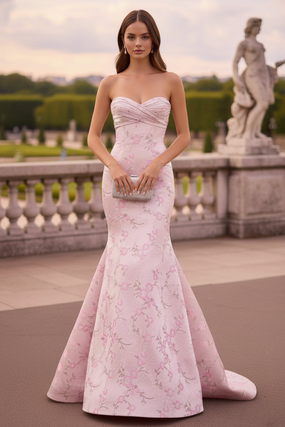 A Line Sweetheart Long Prom Dress with Floral Embroidery | Sevoba
